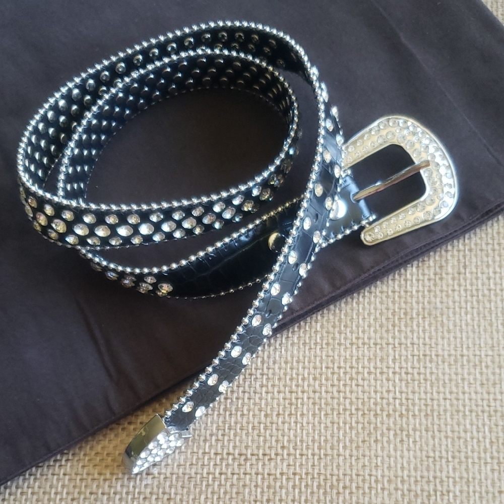 Rhinestone Studded Black Women's Belt